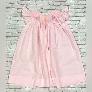 Carriage Boutique Smocked Sailboat Dress 3T Pink Seersucker Flutter Easter
